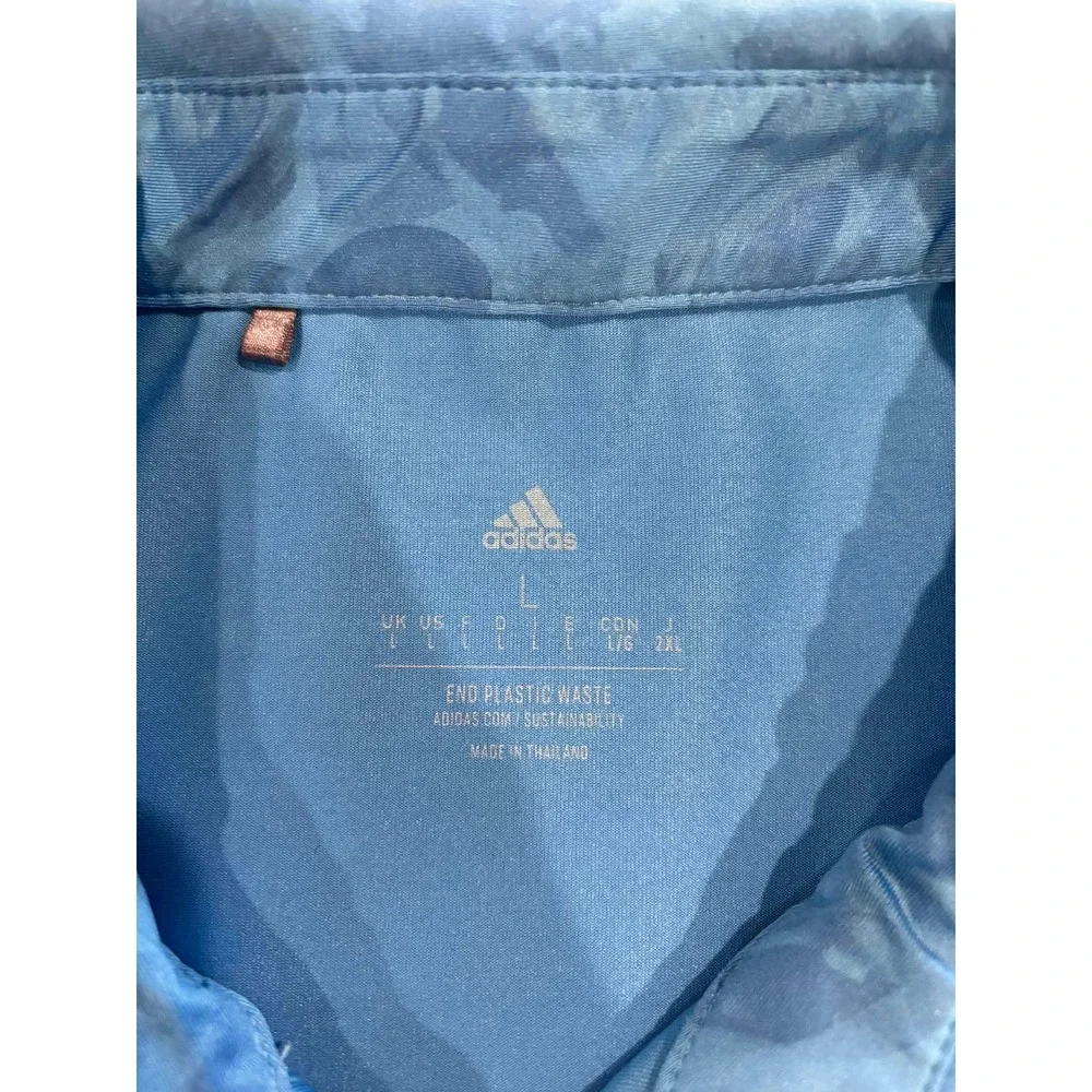 Adidas Mens Blue Tonal Leaf Print Golf Polo Shirt Large Mountain Logo Short Slv‎